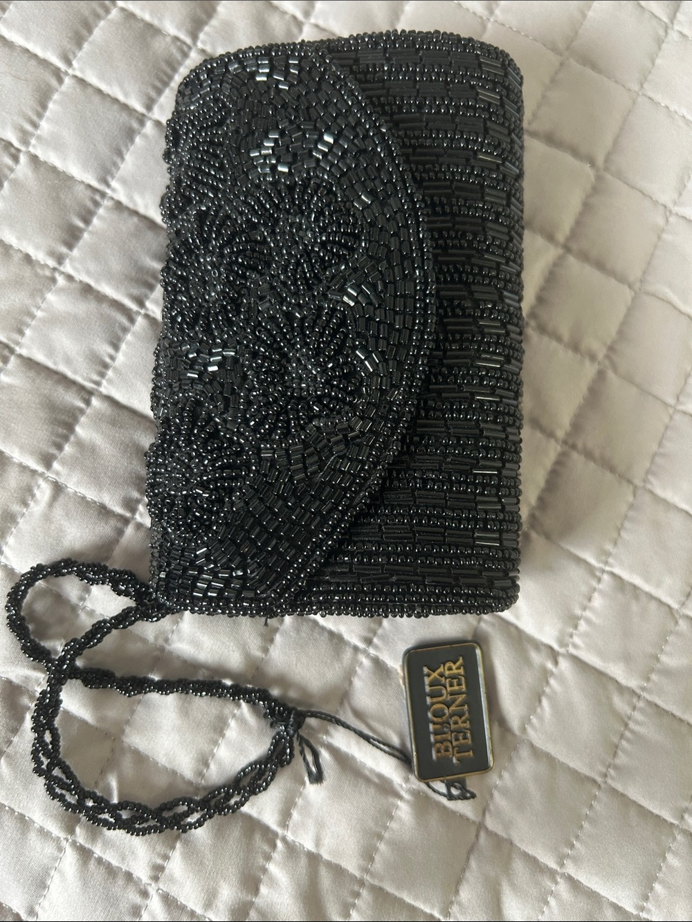Black Beaded Evening Clutch - Unbranded